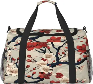 Red White Japan Cherry Blossom Duffle Bag Travel Duffel Bags for Men Women Waterproof Gym Overnight Weekender Bag Carry on Tote Bag
