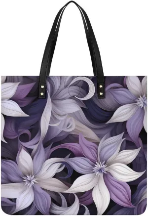 Redbud Purple Flower Plant Leather Tote Bags Casual Shoulder Handbag Purses Portable Shopping Bag for Men Women