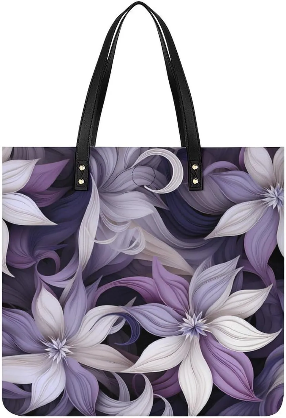 Redbud Purple Flower Plant Leather Tote Bags Casual Shoulder Handbag Purses Portable Shopping Bag for Men Women