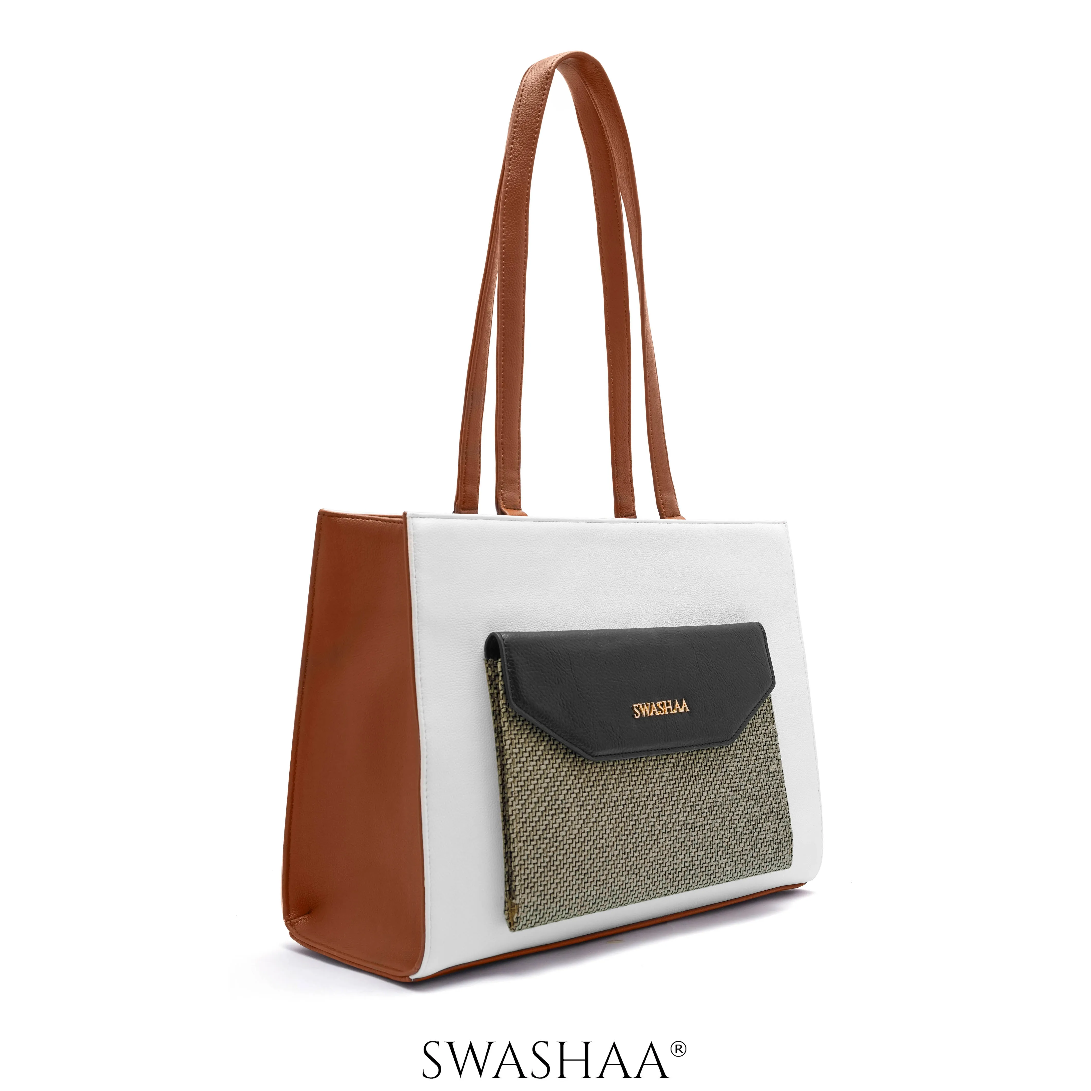 Reece Printed Front Pocket Leather Tote Bag