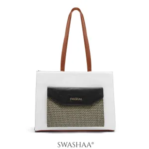 Reece Printed Front Pocket Leather Tote Bag