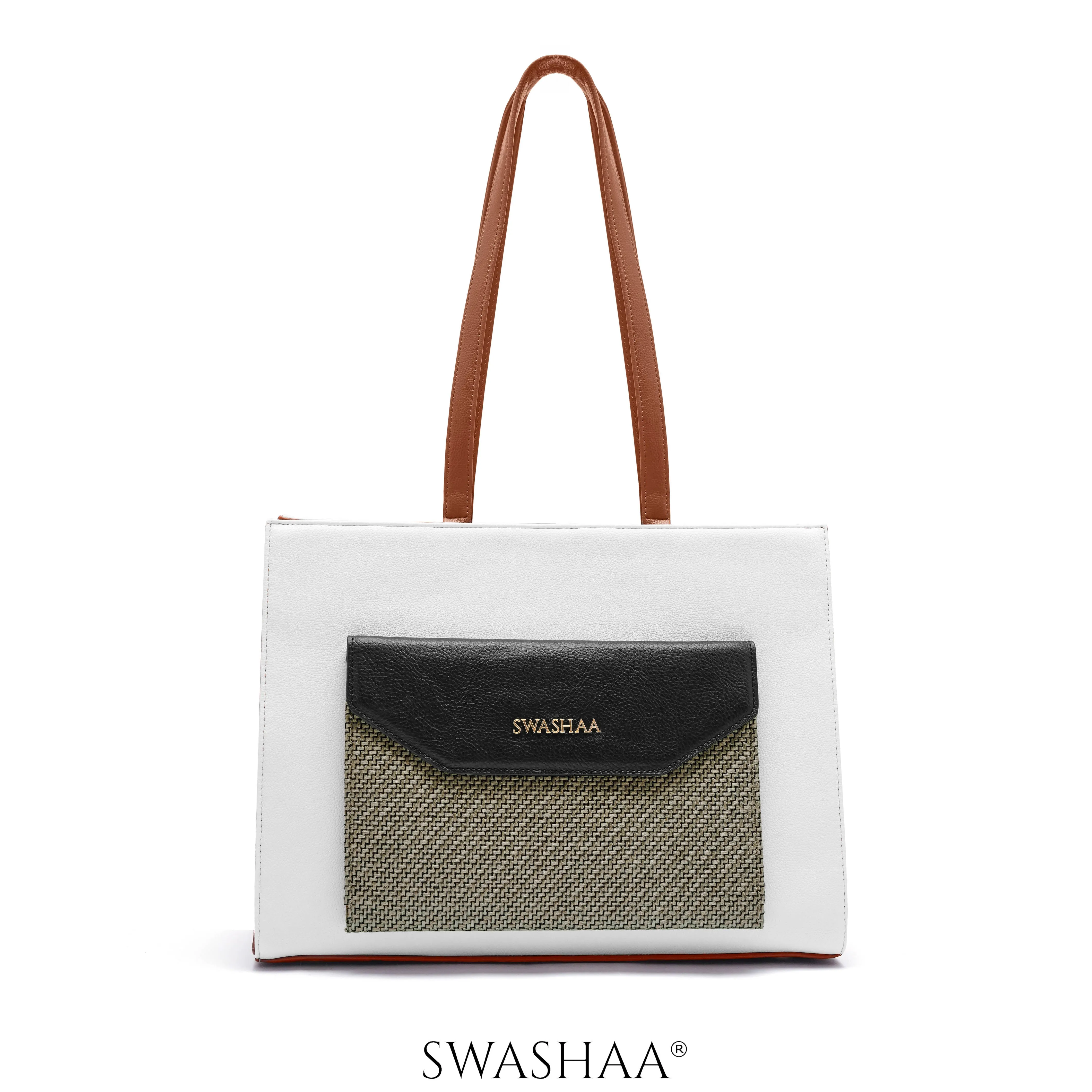 Reece Printed Front Pocket Leather Tote Bag