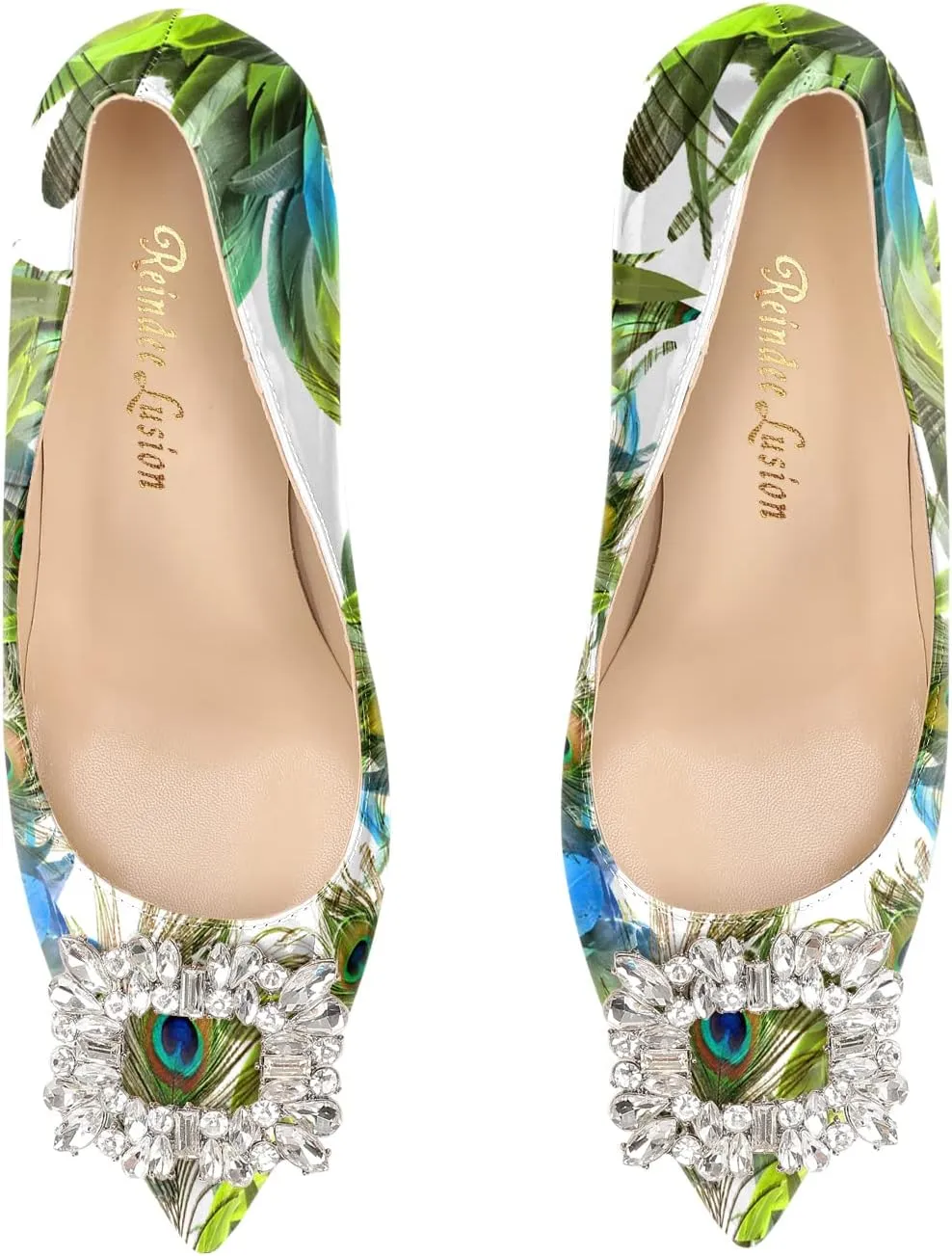 Reindee Lusion Womens High Stiletto Heels Pumps Crystal Printed Closed Toe Sexy Pumps Shoes