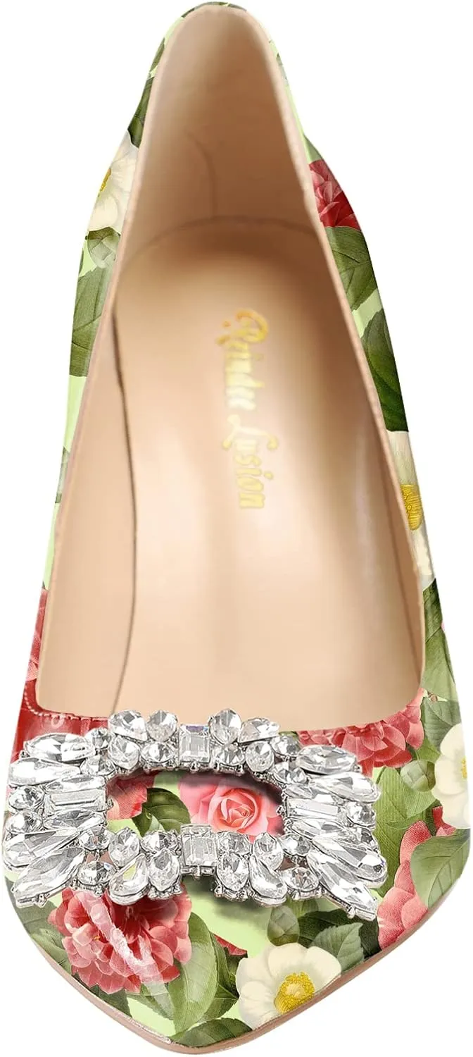 Reindee Lusion Womens High Stiletto Heels Pumps Crystal Printed Closed Toe Sexy Pumps Shoes