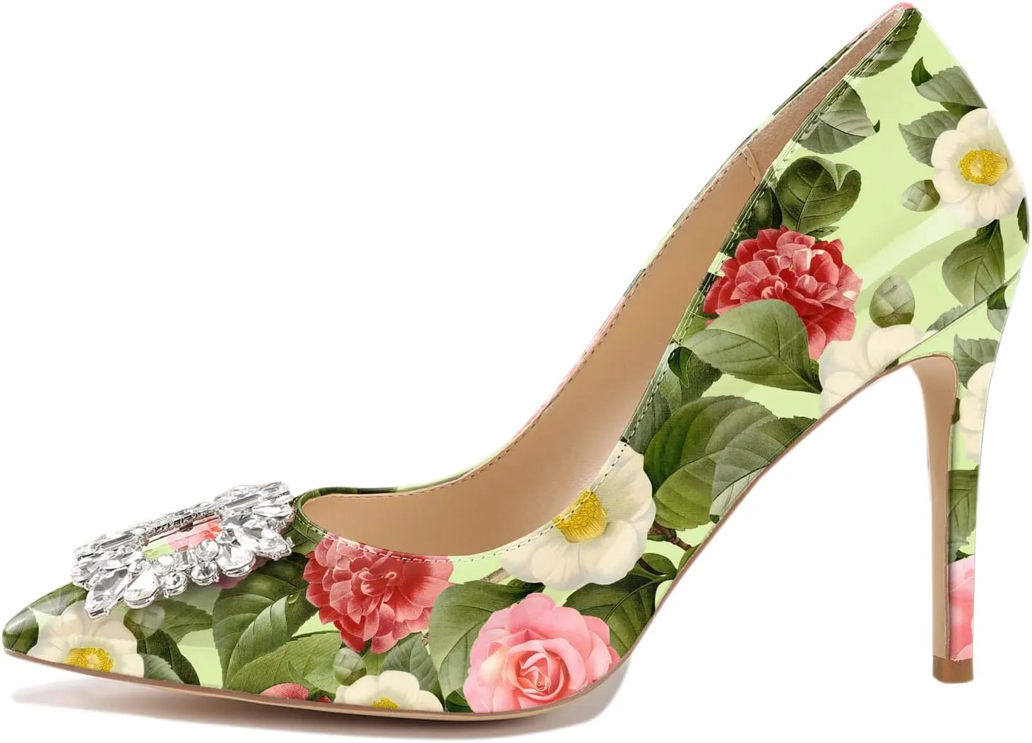 Reindee Lusion Womens High Stiletto Heels Pumps Crystal Printed Closed Toe Sexy Pumps Shoes