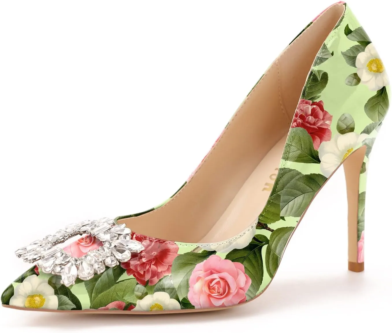 Reindee Lusion Womens High Stiletto Heels Pumps Crystal Printed Closed Toe Sexy Pumps Shoes
