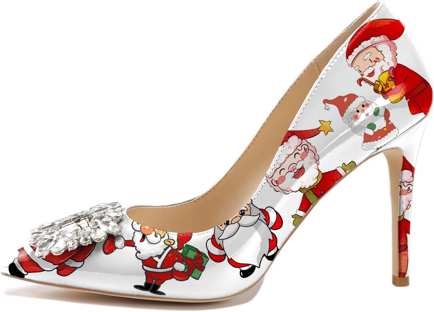 Reindee Lusion Womens High Stiletto Heels Pumps Crystal Printed Closed Toe Sexy Pumps Shoes