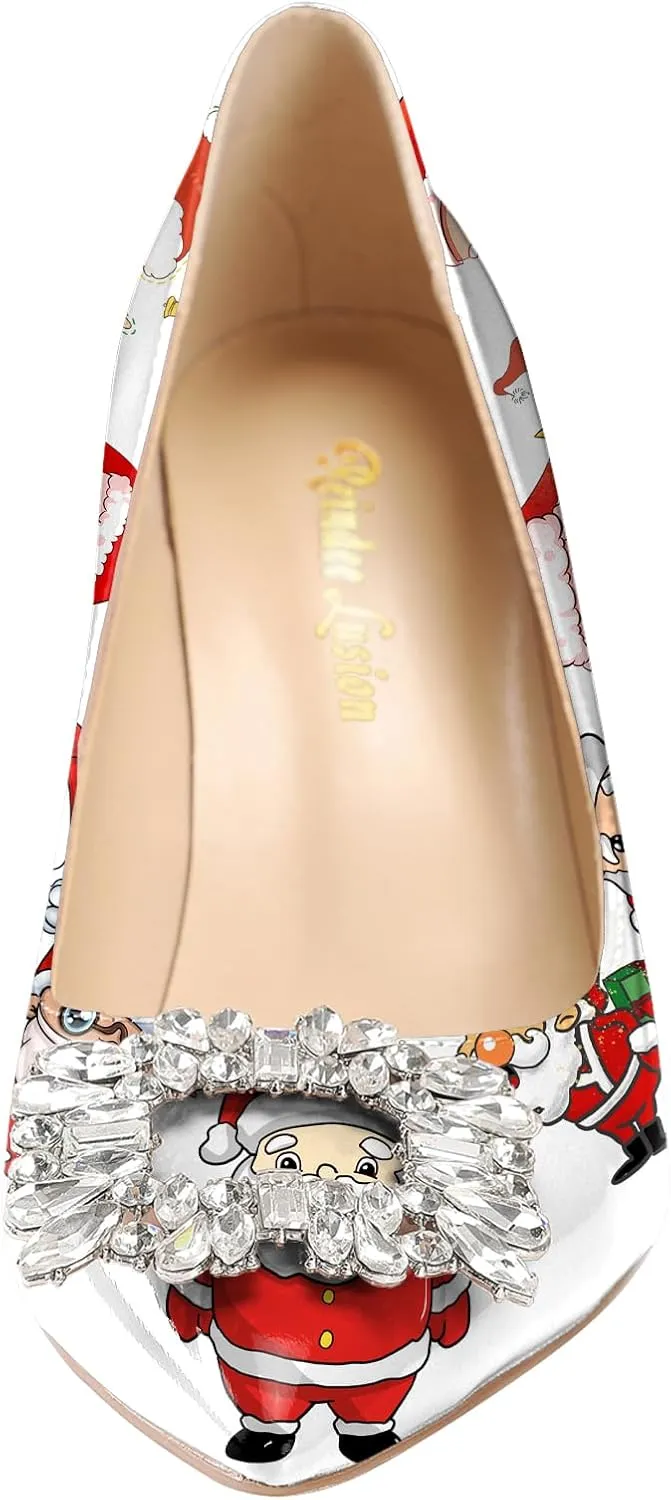 Reindee Lusion Womens High Stiletto Heels Pumps Crystal Printed Closed Toe Sexy Pumps Shoes