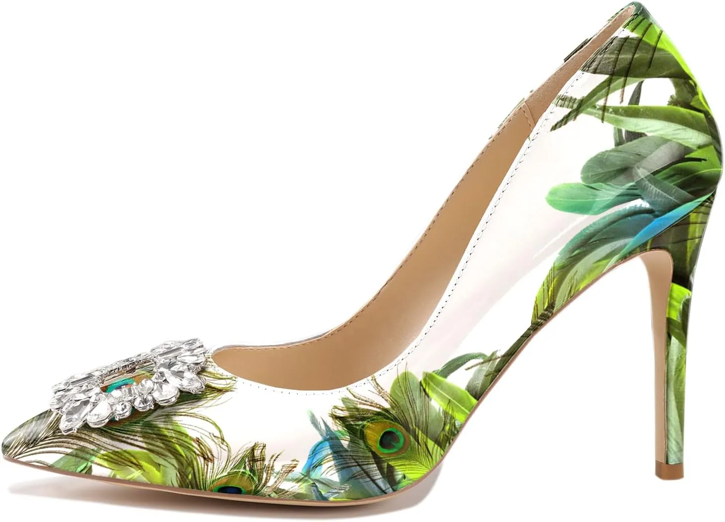 Reindee Lusion Womens High Stiletto Heels Pumps Crystal Printed Closed Toe Sexy Pumps Shoes
