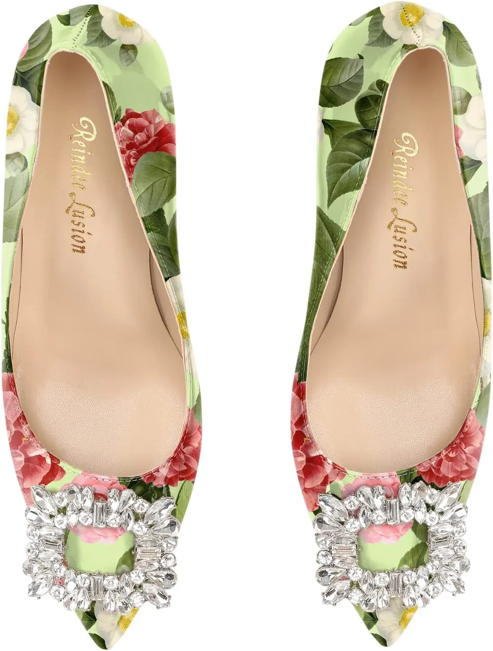 Reindee Lusion Womens High Stiletto Heels Pumps Crystal Printed Closed Toe Sexy Pumps Shoes