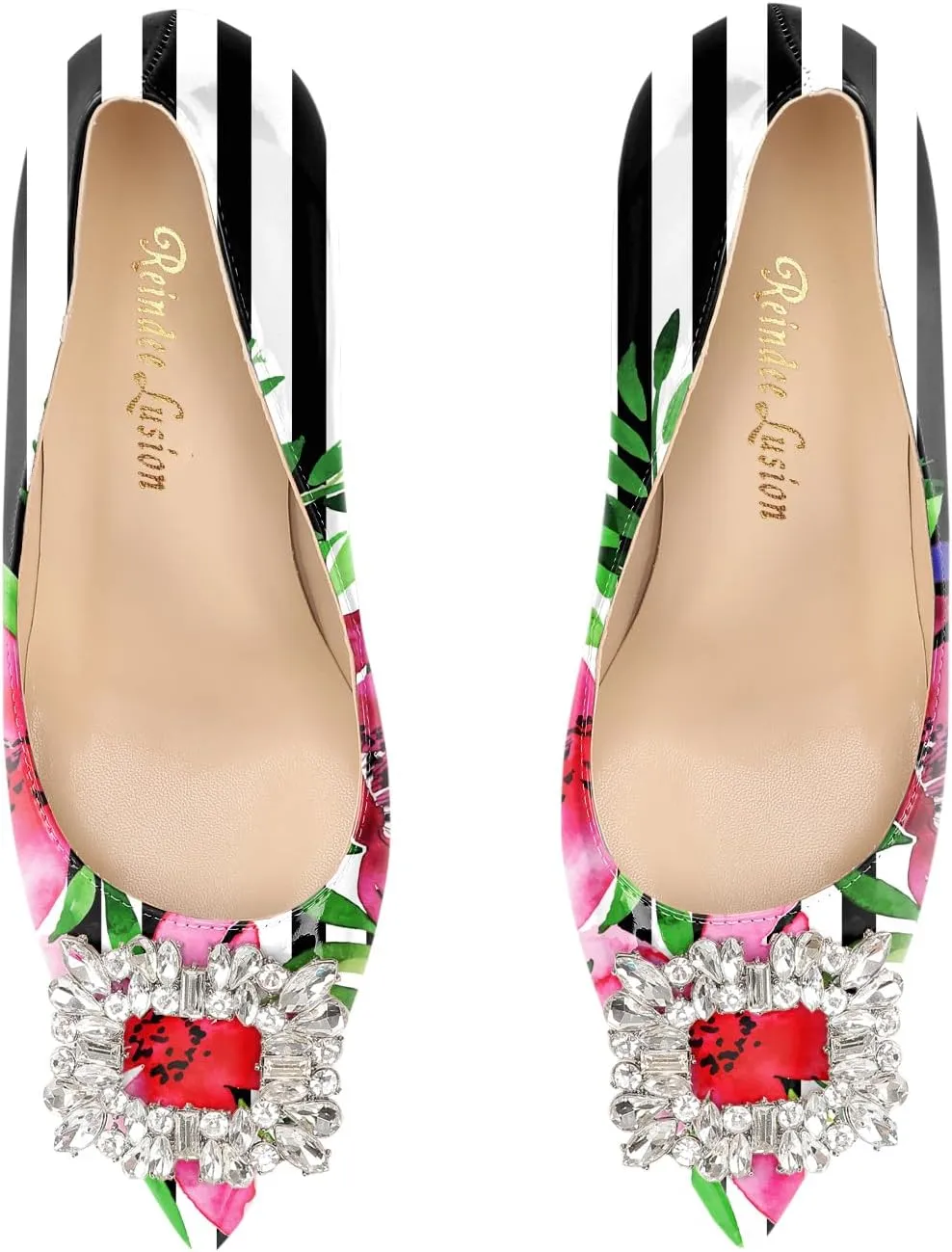 Reindee Lusion Womens High Stiletto Heels Pumps Crystal Printed Closed Toe Sexy Pumps Shoes