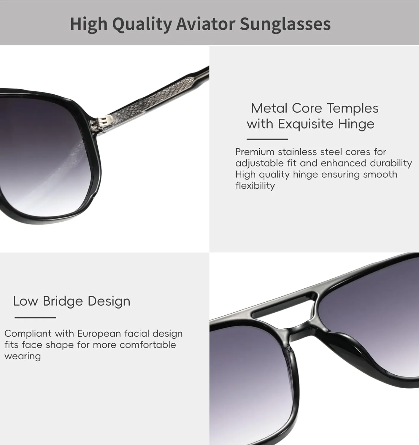 Retro Aviator Sunglasses for Women & Men Lightweight Square Shade UV400 Protection Unisex Sun Glasses Frame