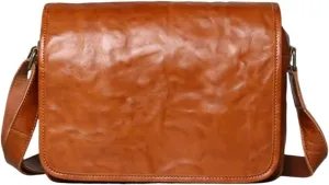 Retro Mens Shoulder Bags Genuine Leather Crossbody Bags Travel Bags Messenger Bags Casual Daypacks 11.4Inch(Yellow)