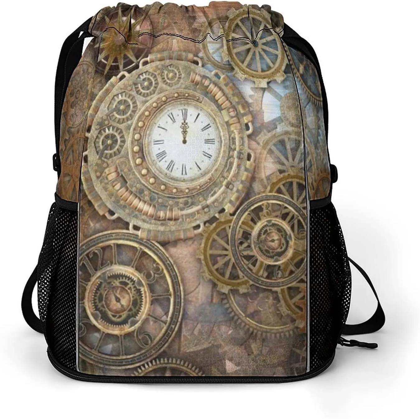 Retro Steampunk Clocks and Gears Gym Bag Workout Gym Backpack with Shoe Compartment Sports Bags for Women Men