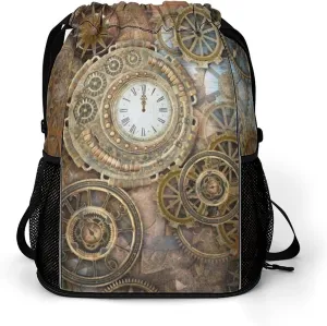 Retro Steampunk Clocks and Gears Gym Bag Workout Gym Backpack with Shoe Compartment Sports Bags for Women Men
