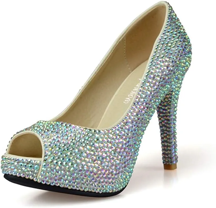 Rhinestone Bridal Wedding Shoes Peep Toe AB Crystal Banquet Shoes Fairy Tale Evening Dress Heels Fashion Show