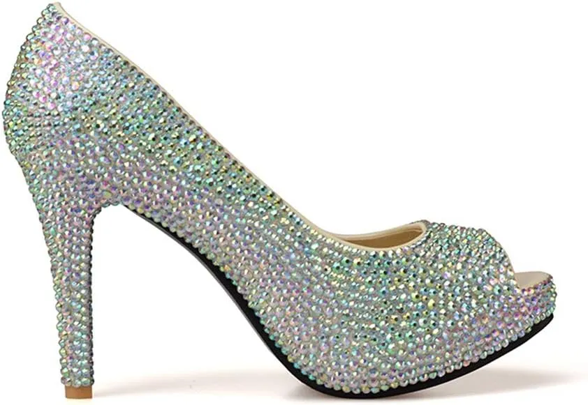 Rhinestone Bridal Wedding Shoes Peep Toe AB Crystal Banquet Shoes Fairy Tale Evening Dress Heels Fashion Show