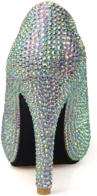 Rhinestone Bridal Wedding Shoes Peep Toe AB Crystal Banquet Shoes Fairy Tale Evening Dress Heels Fashion Show