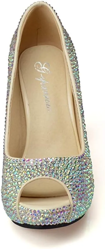 Rhinestone Bridal Wedding Shoes Peep Toe AB Crystal Banquet Shoes Fairy Tale Evening Dress Heels Fashion Show