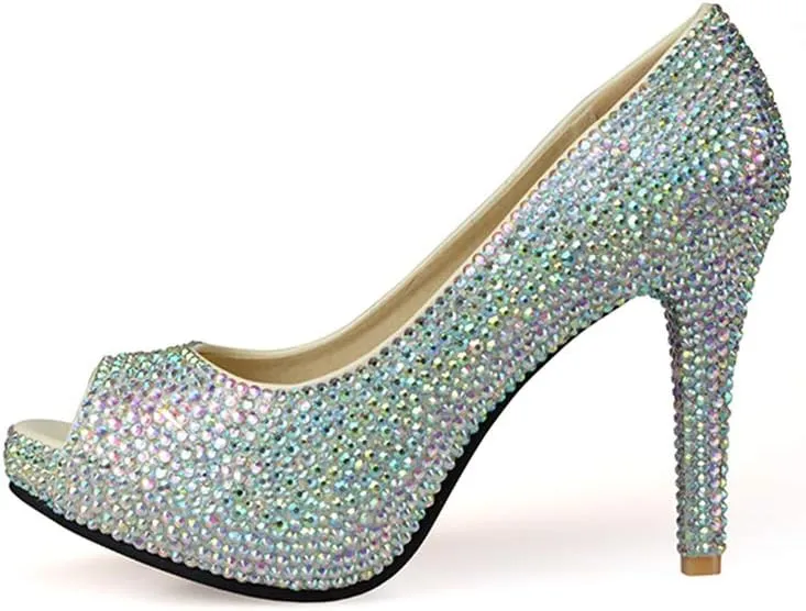 Rhinestone Bridal Wedding Shoes Peep Toe AB Crystal Banquet Shoes Fairy Tale Evening Dress Heels Fashion Show