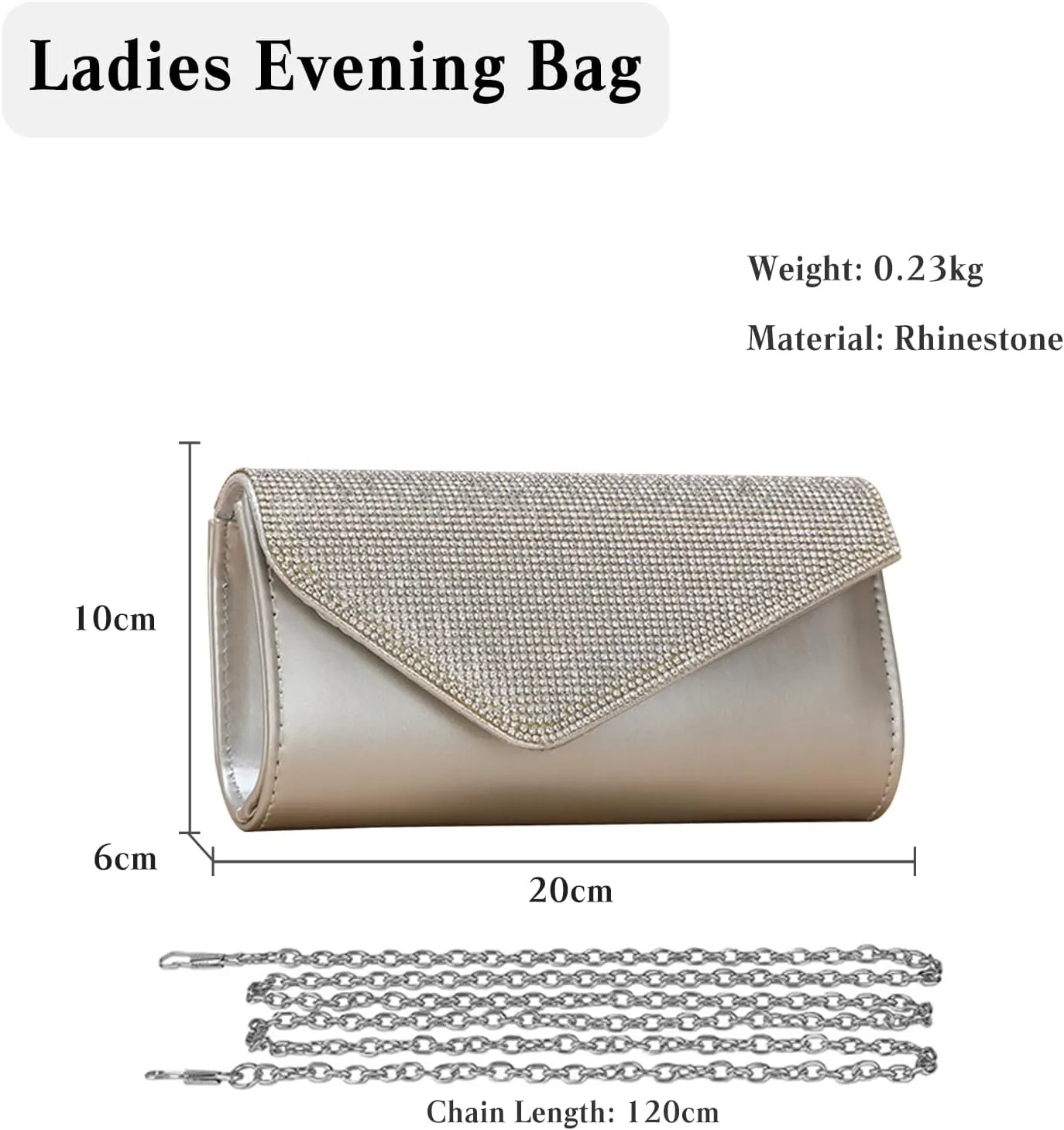 Rhinestone Evening Bag for Women Envelope Clutch Bag Crystal Handbag Bridal Wedding Purse Elegant Shoulder Bag