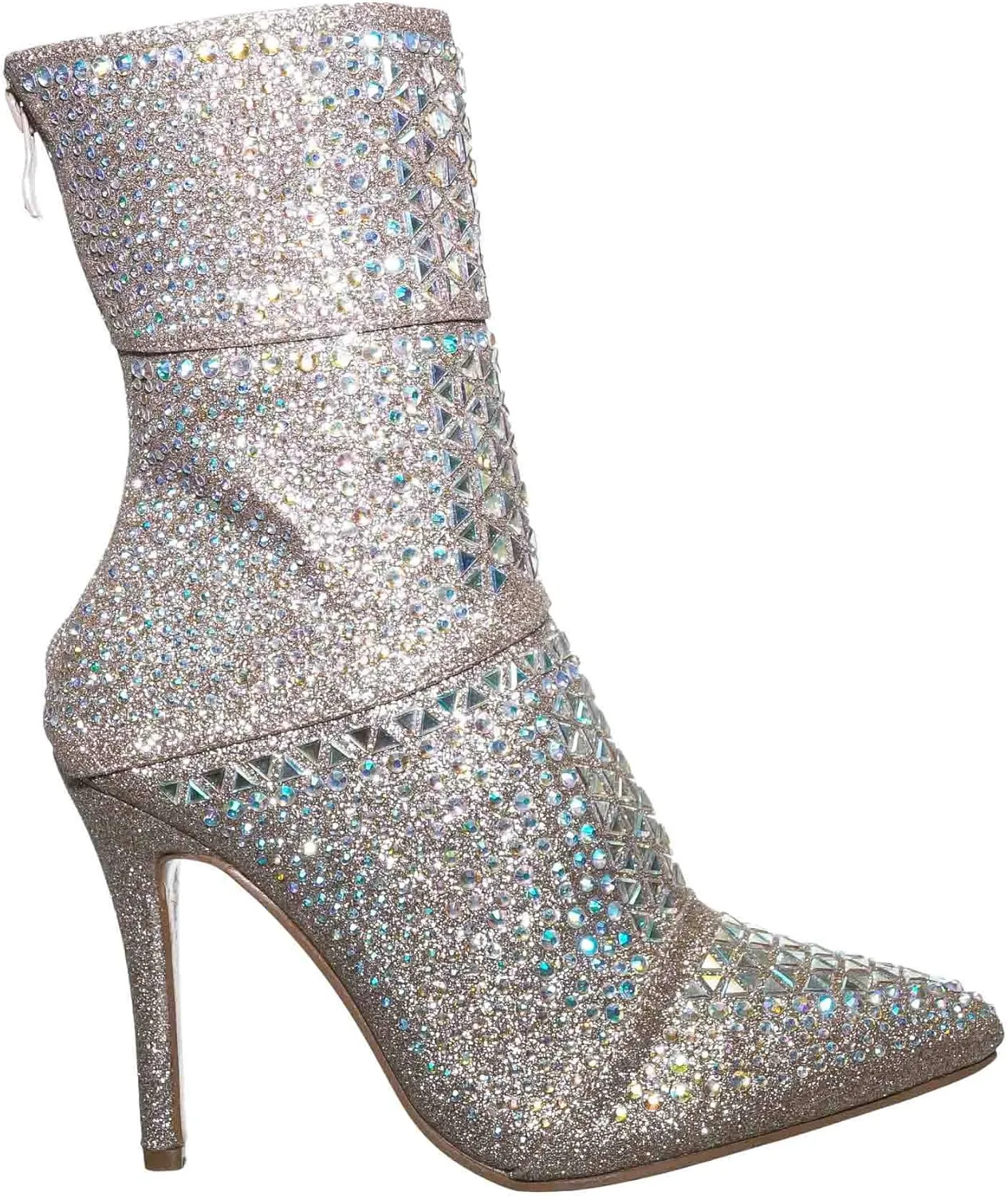 Rhinestone Studded Stiletto Bootie- Womens Crystal Ankle Height Boot