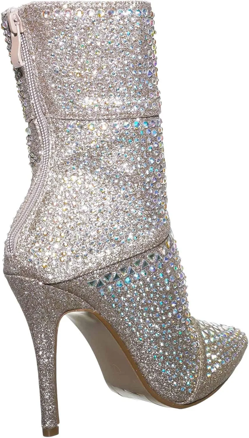 Rhinestone Studded Stiletto Bootie- Womens Crystal Ankle Height Boot