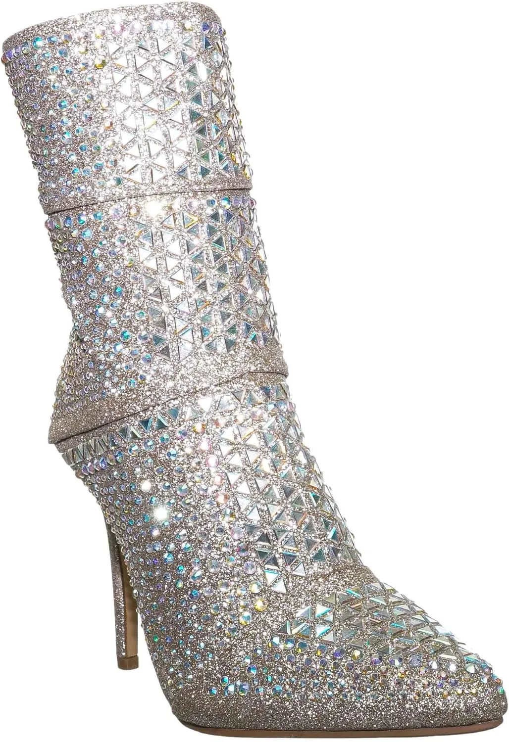 Rhinestone Studded Stiletto Bootie- Womens Crystal Ankle Height Boot