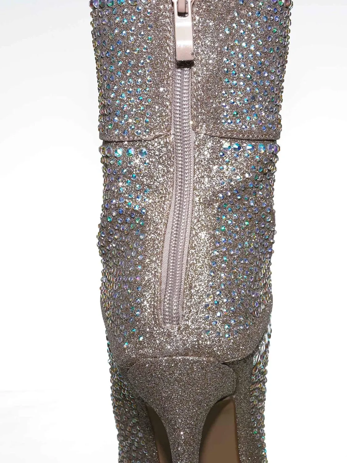 Rhinestone Studded Stiletto Bootie- Womens Crystal Ankle Height Boot