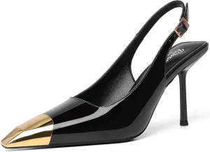 RIBONGZ Sexy Slingback Pumps Elegant Dressy Heels for Women Closed Toe Pointy High Heels Wedding Bride Prom Party Evening Shoes