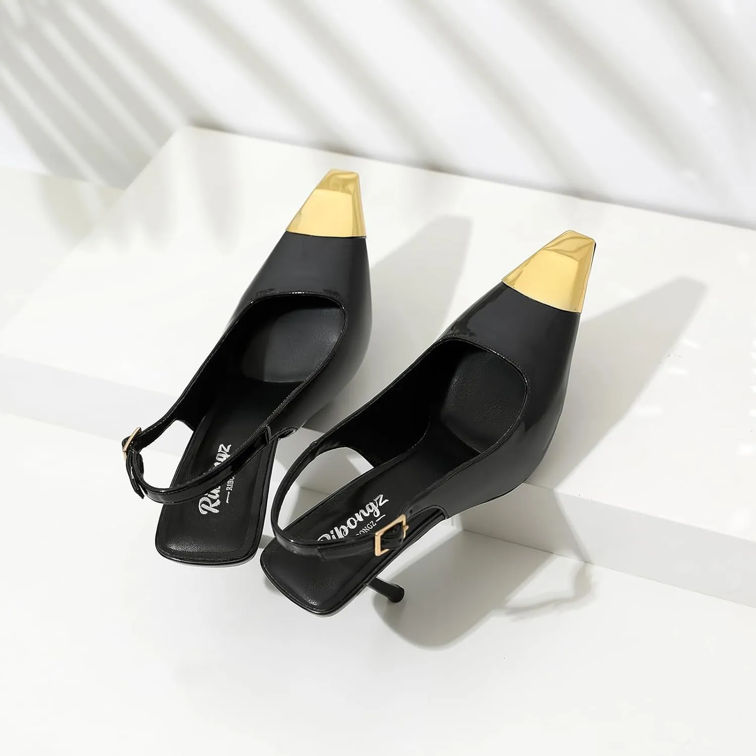 RIBONGZ Sexy Slingback Pumps Elegant Dressy Heels for Women Closed Toe Pointy High Heels Wedding Bride Prom Party Evening Shoes