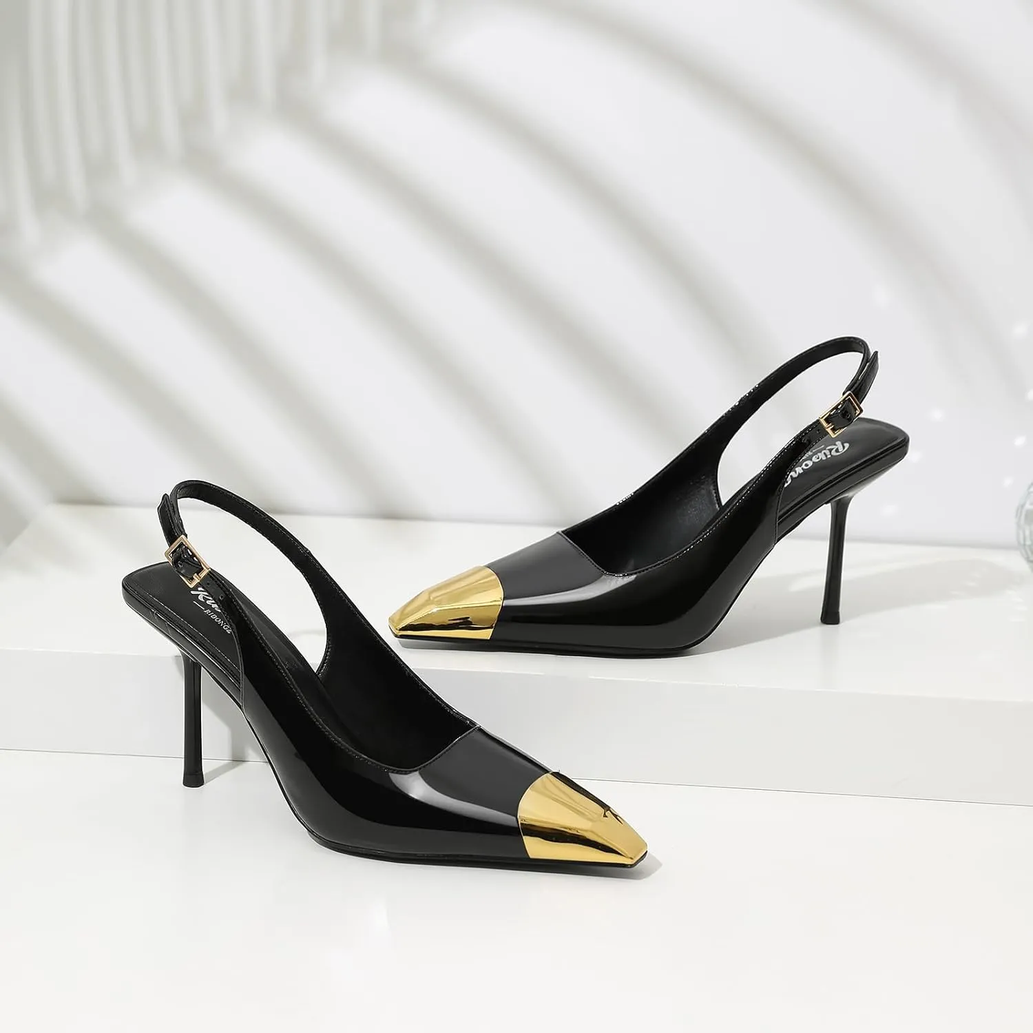 RIBONGZ Sexy Slingback Pumps Elegant Dressy Heels for Women Closed Toe Pointy High Heels Wedding Bride Prom Party Evening Shoes