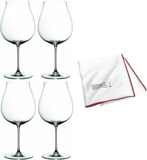 Riedel New World Pinot Noir Wine Glass (4-Pack) with Large Microfiber Polishing Cloth Bundle (3 Items)