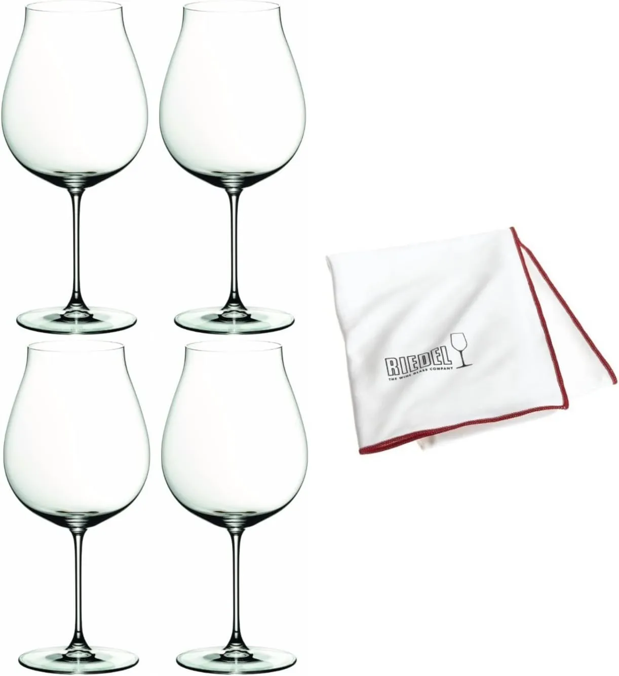 Riedel New World Pinot Noir Wine Glass (4-Pack) with Large Microfiber Polishing Cloth Bundle (3 Items)