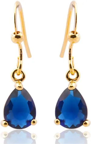 RIZILIA 18K Gold Plated Blue Sapphire Jewelry Set: Tennis Bracelet & Dangle Earrings