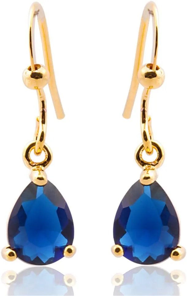 RIZILIA 18K Gold Plated Blue Sapphire Jewelry Set: Tennis Bracelet & Dangle Earrings