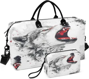 Roar Wolf Travel Duffel Bags with Toiletry Bag and Adjustable Strap for Travel Gym Yoga
