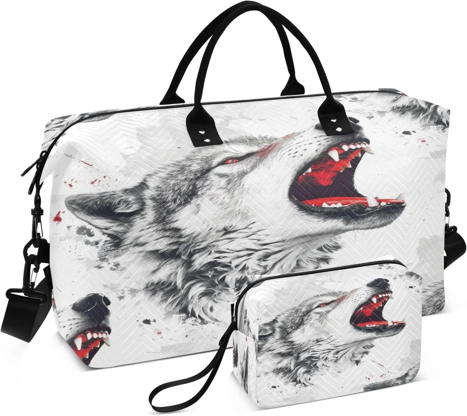 Roar Wolf Travel Duffel Bags with Toiletry Bag and Adjustable Strap for Travel Gym Yoga