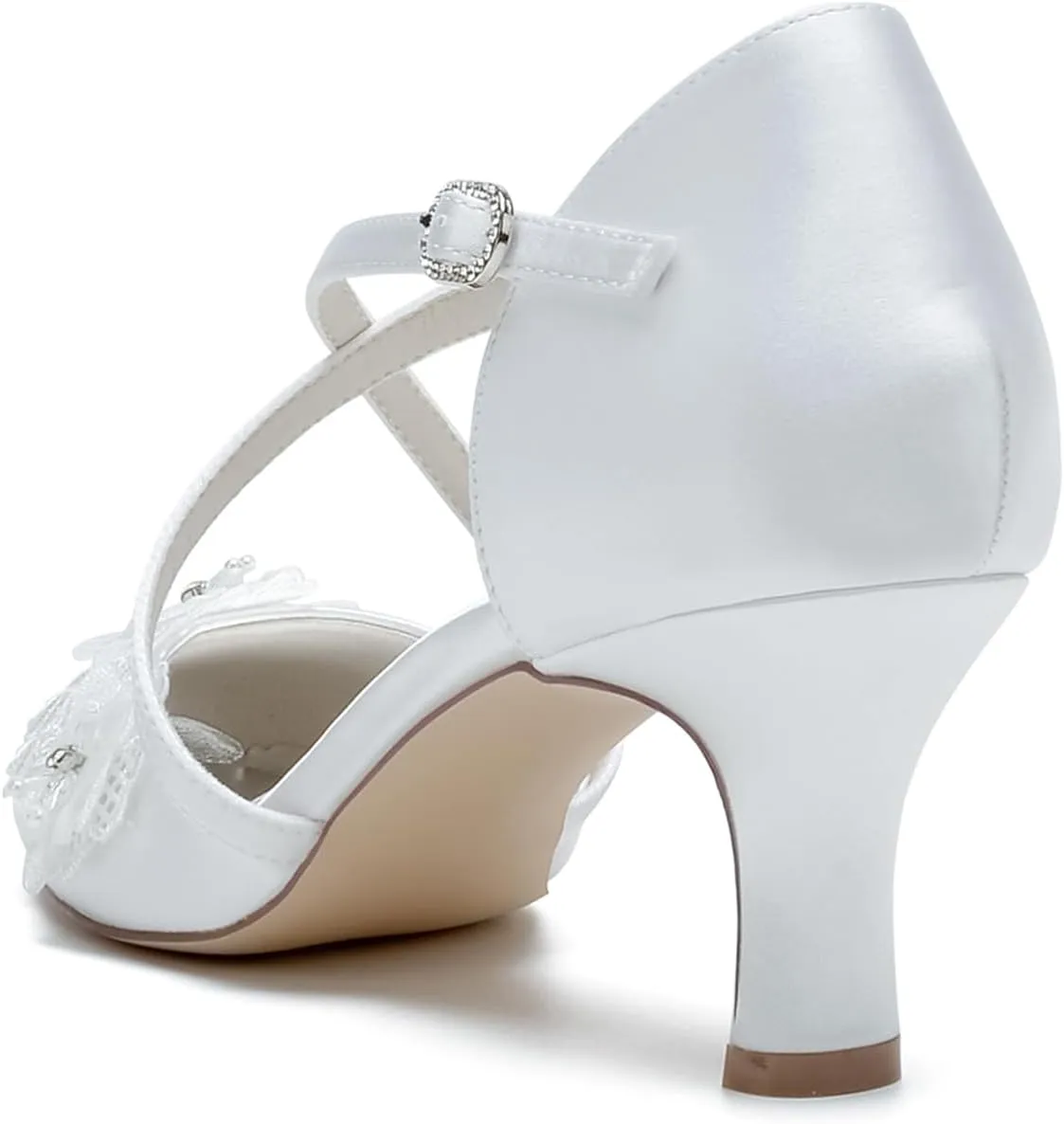 Roimaash Vintage Flower Satin Wedding Pumps Round Toe Criss Cross