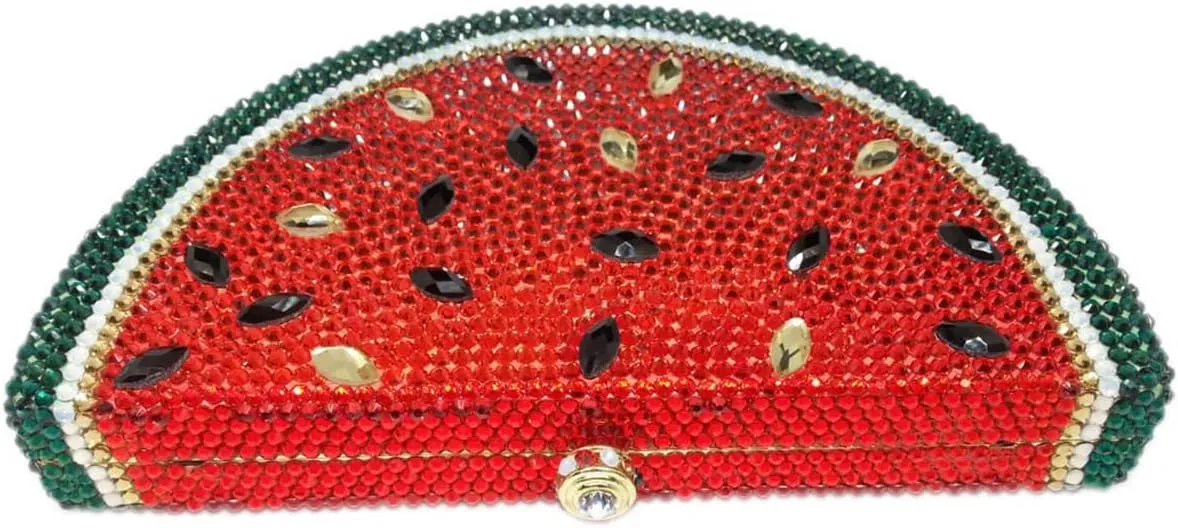 RomanticDesign Cute Watermelon Rhinestone Evening Clutch for Women Glitter Crystal Purse Party Cocktail Banquet Handbag