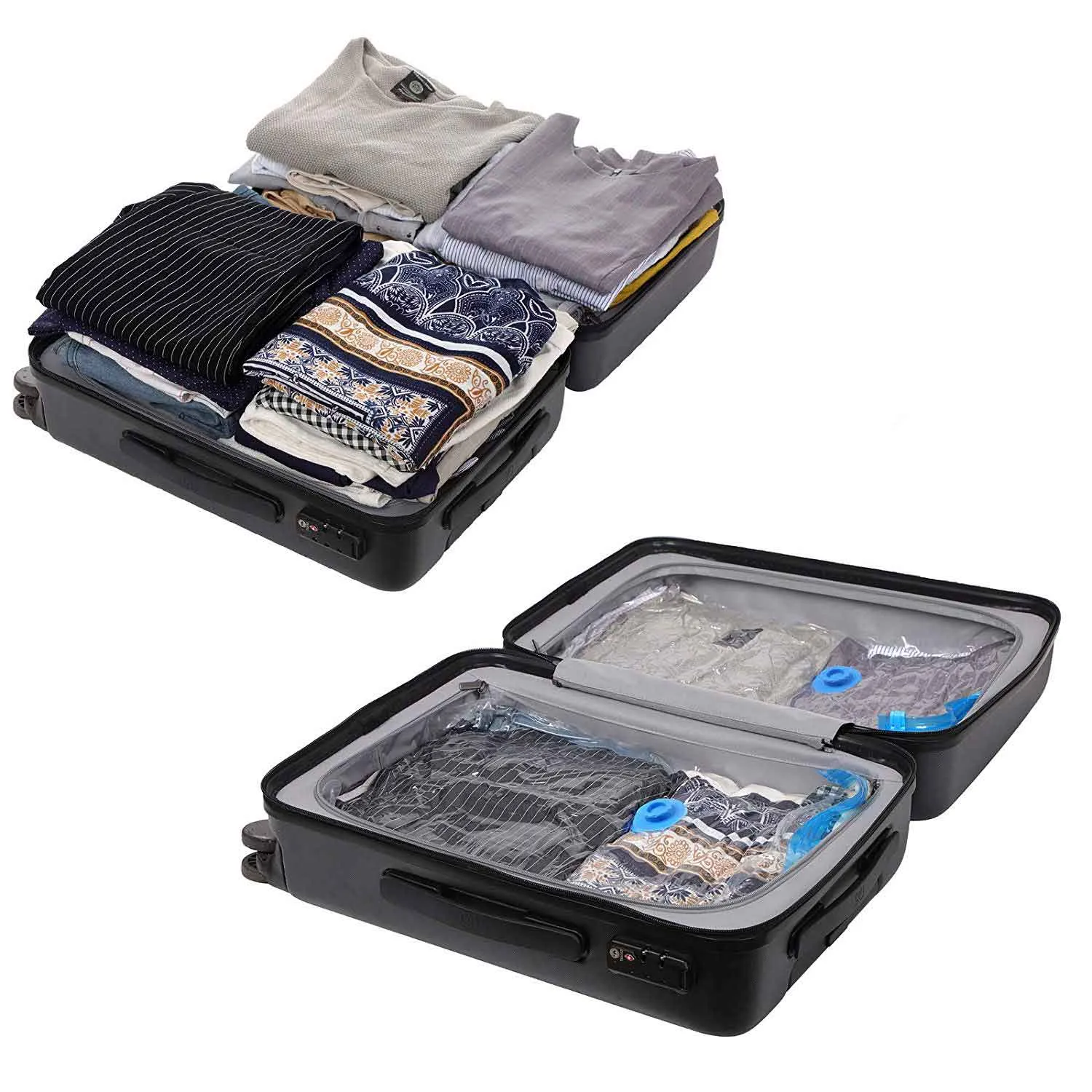 Rootz 10 Piece Set Vacuum Bags - Space Saver Bags - Storage Bags - Transparent - Protects from Dust, Mold, Moisture - Ideal for Travel - PA   PE Material - 128cm x 98cm, 98cm x 68cm, 78cm x 58cm - 38cm x 27.5cm x 10cm - 1.32kg