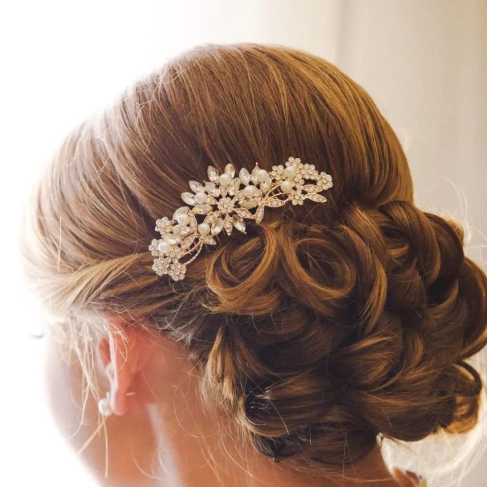 Rose Gold Wedding Hair Comb Pearl Crystal Bridal Hair Accessories For Bride and Bridesmaid