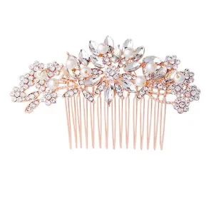 Rose Gold Wedding Hair Comb Pearl Crystal Bridal Hair Accessories For Bride and Bridesmaid