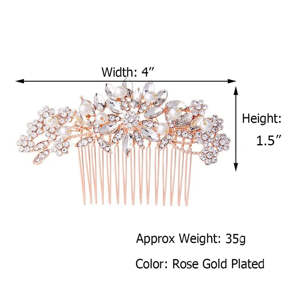 Rose Gold Wedding Hair Comb Pearl Crystal Bridal Hair Accessories For Bride and Bridesmaid