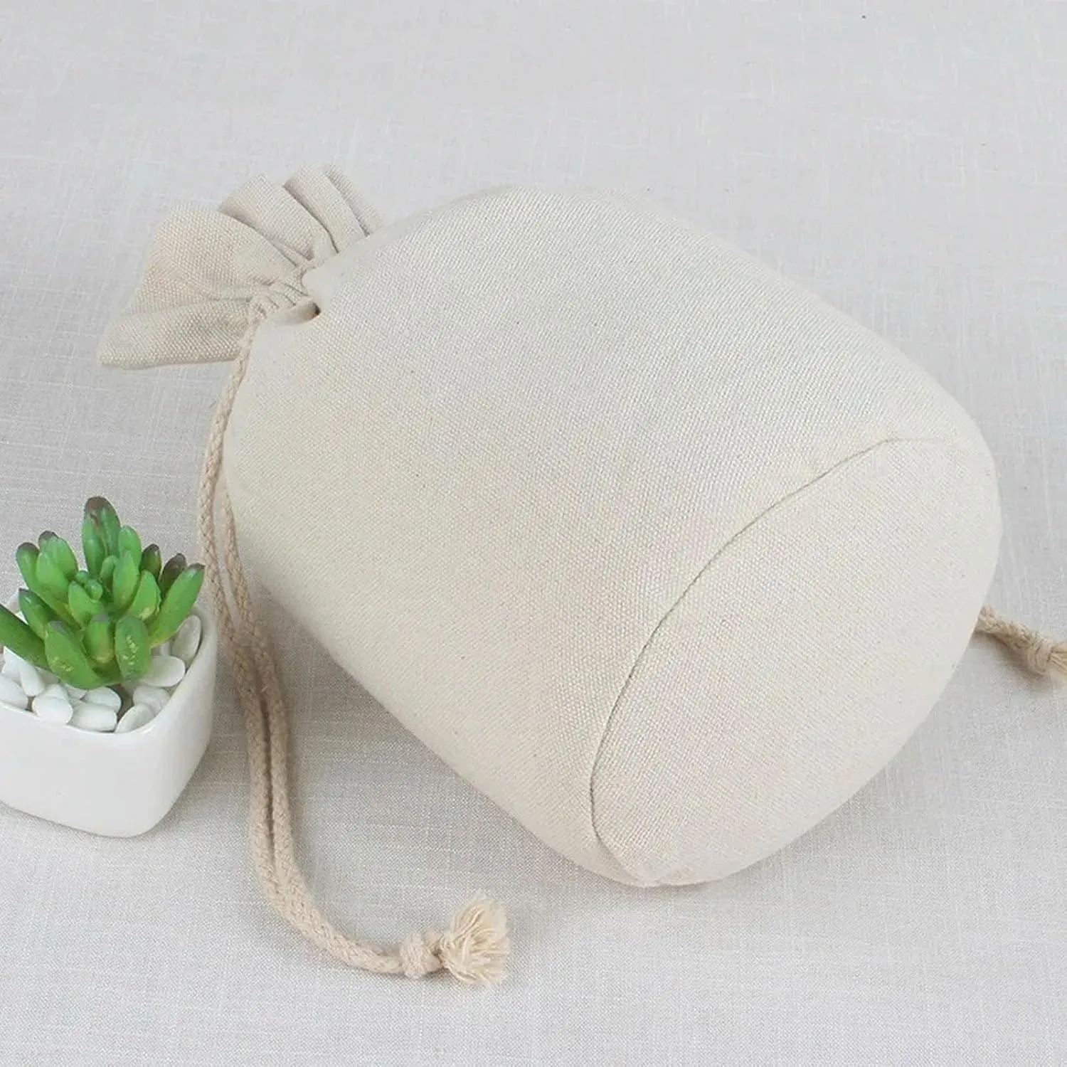 Round Bottom Cotton Linen Canvas Bag Rice Grain Flour Drawstring Storage Bags Household Kitchen