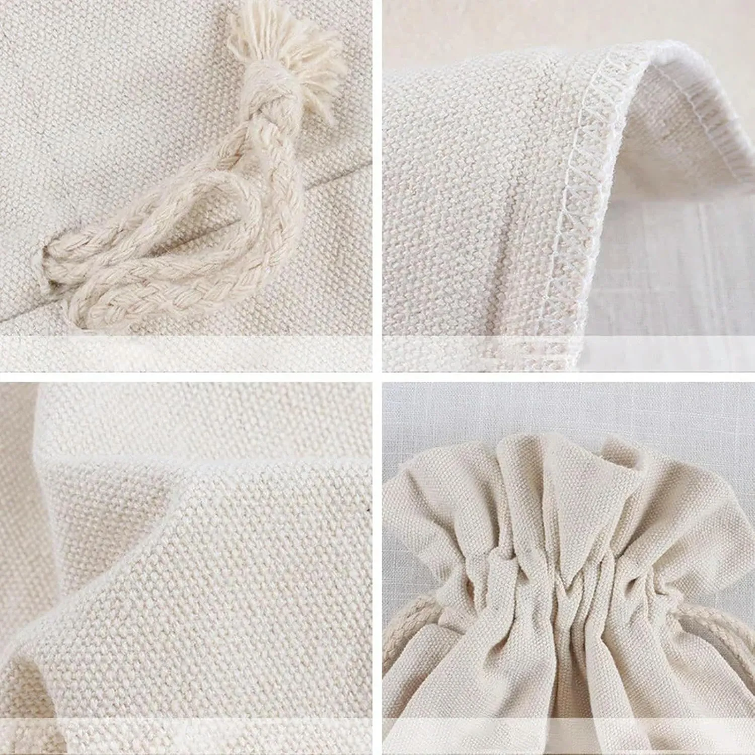 Round Bottom Cotton Linen Canvas Bag Rice Grain Flour Drawstring Storage Bags Household Kitchen