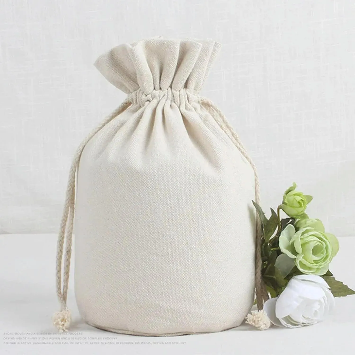 Round Bottom Cotton Linen Canvas Bag Rice Grain Flour Drawstring Storage Bags Household Kitchen