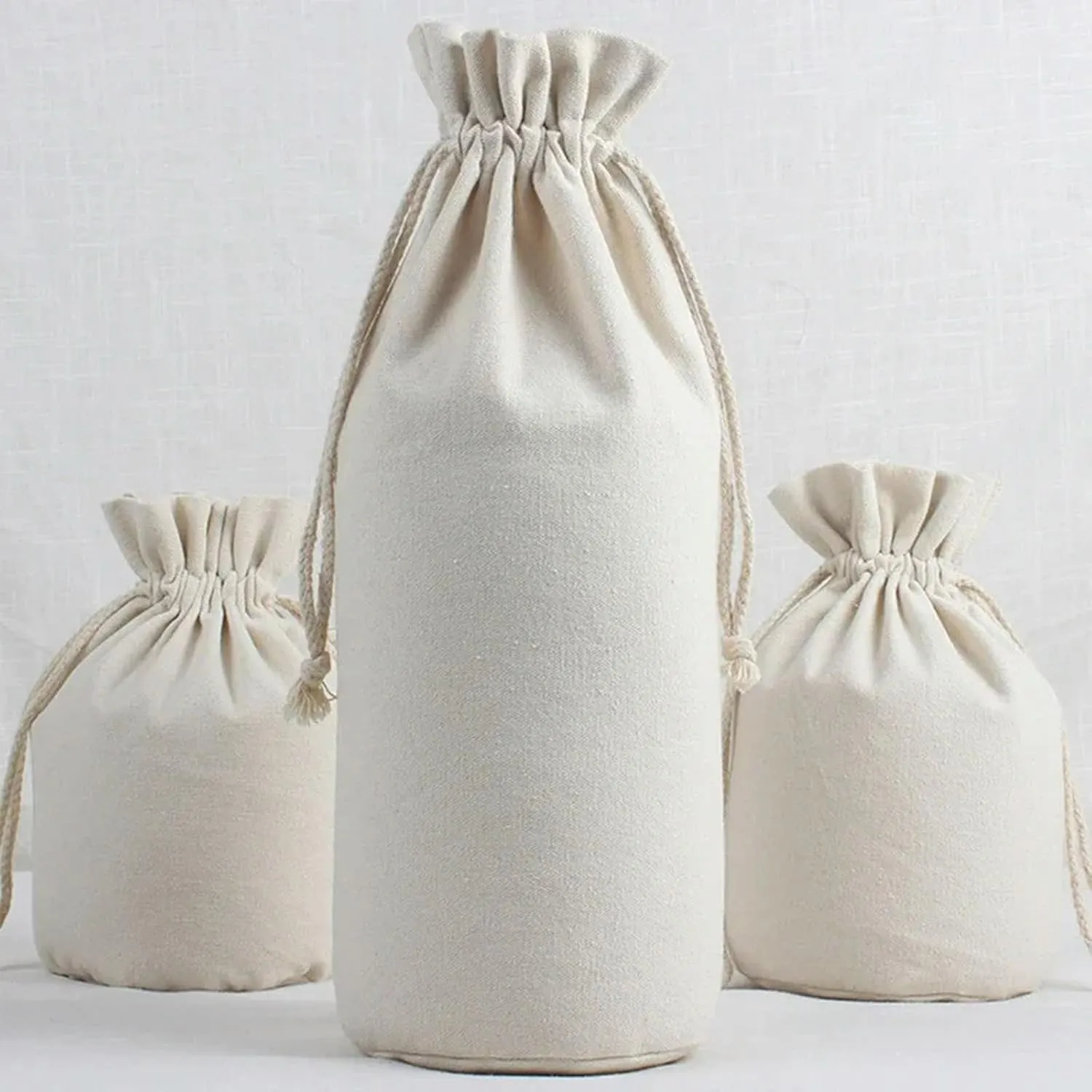 Round Bottom Cotton Linen Canvas Bag Rice Grain Flour Drawstring Storage Bags Household Kitchen