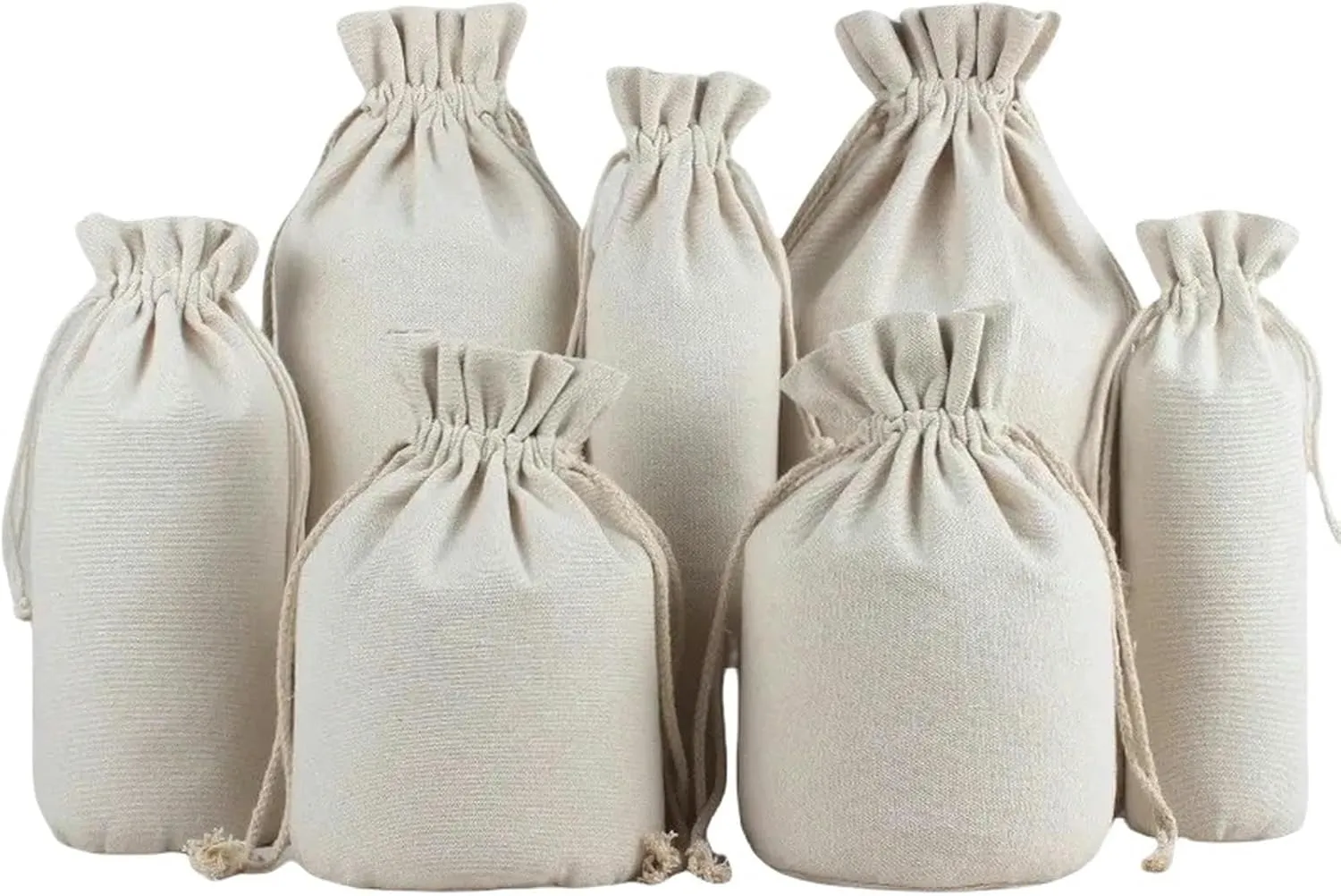 Round Bottom Cotton Linen Canvas Bag Rice Grain Flour Drawstring Storage Bags Household Kitchen