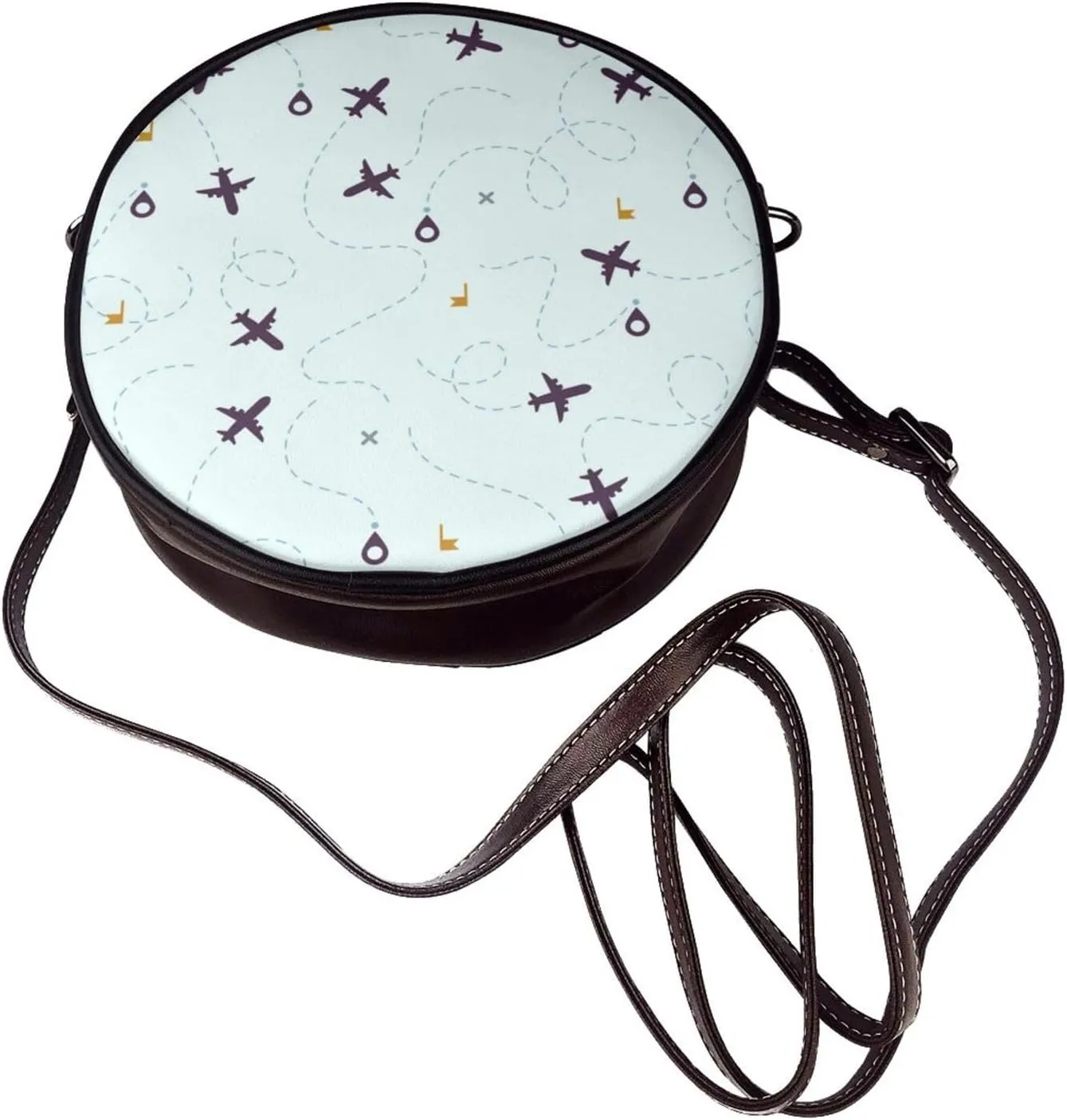 Round Crossbody Bag Small Circle Purse Zip Handbag for Women